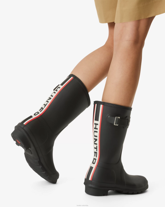 mujer botas de lluvia cortas con logo tricolor en la parte posterior 628450 Hunter